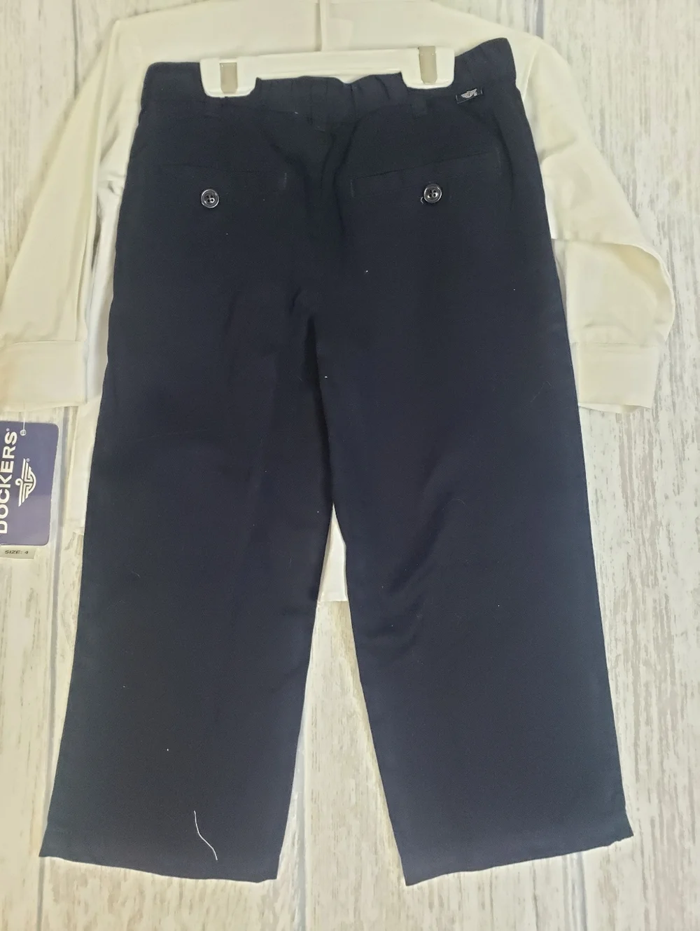 Dockers Boys White Button-Down Shirt & Pleated  Navy Trouser Pant Size 4 New 1g